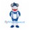 Blue Shark Mascot Costume with Goggles and Striped Shirt