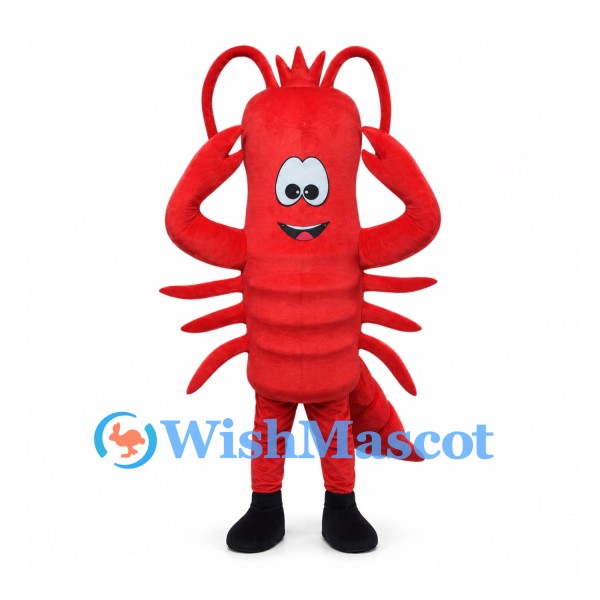 Red Lobster Mascot Costume with Raised Claws and Long Antennae