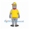 Gray Shark Mascot Costume with Yellow Cap and Red Neck Scarf