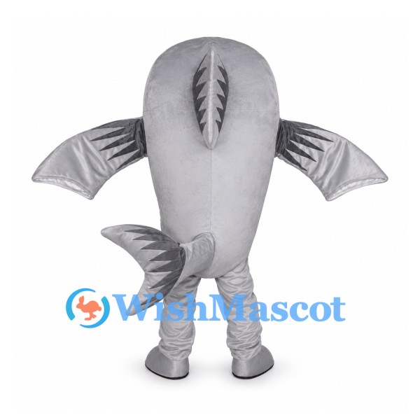 Gray Shark Mascot Costume with Rounded Body and Wide Grin