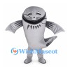 Gray Shark Mascot Costume with Rounded Body and Wide Grin