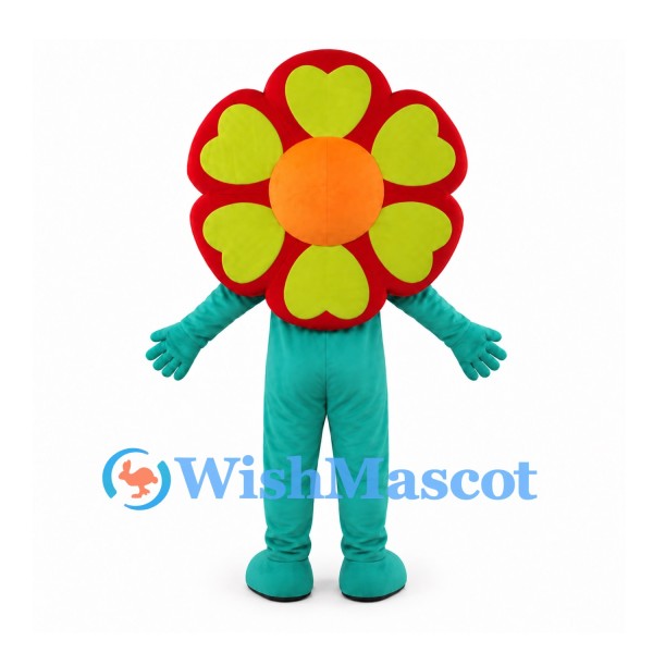 Flower Mascot Costume with Yellow Heart-Shaped Petals