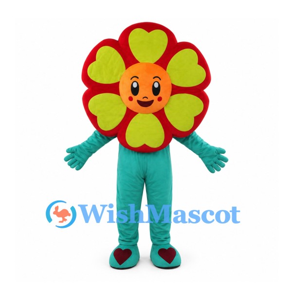 Flower Mascot Costume with Yellow Heart-Shaped Petals