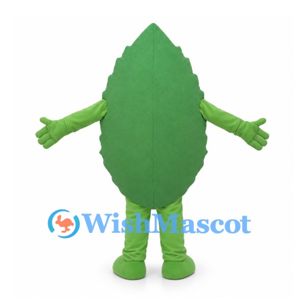 Green Leaf Mascot Costume with Vein Details