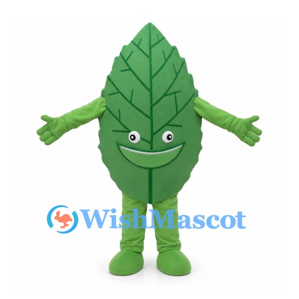 Green Leaf Mascot Costume with Vein Details