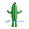 Green Cactus Mascot Costume with Stripes and Black Spines