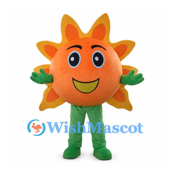 Sunflower Mascot Costume with Orange Face and Yellow Petals