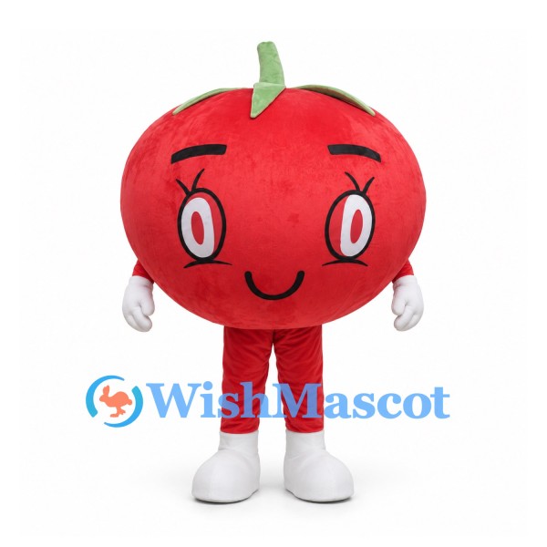 Tomato Mascot Costume with Green Stem and White Gloves