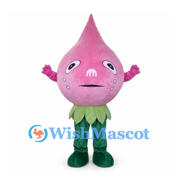 Pink Onion Mascot Costume with Green Leaf Collar