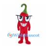 Red Chili Pepper Mascot Costume with Black Glasses