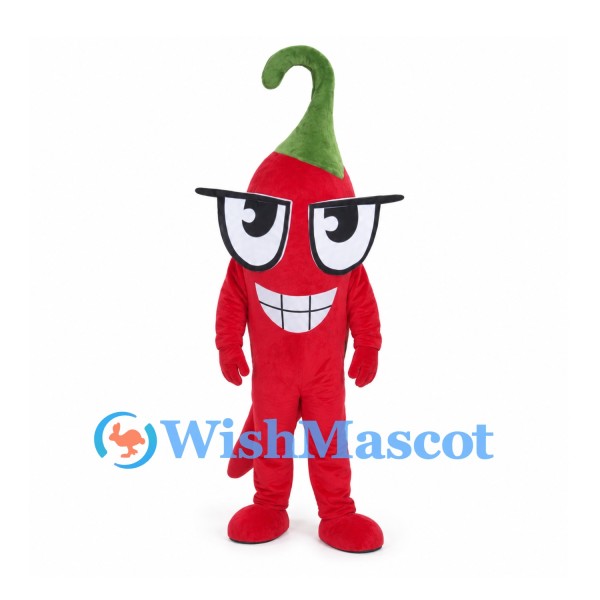 Red Chili Pepper Mascot Costume with Black Glasses