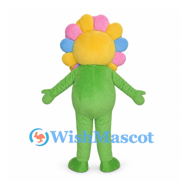 Flower Mascot Costume with Pastel Petals and Green Body