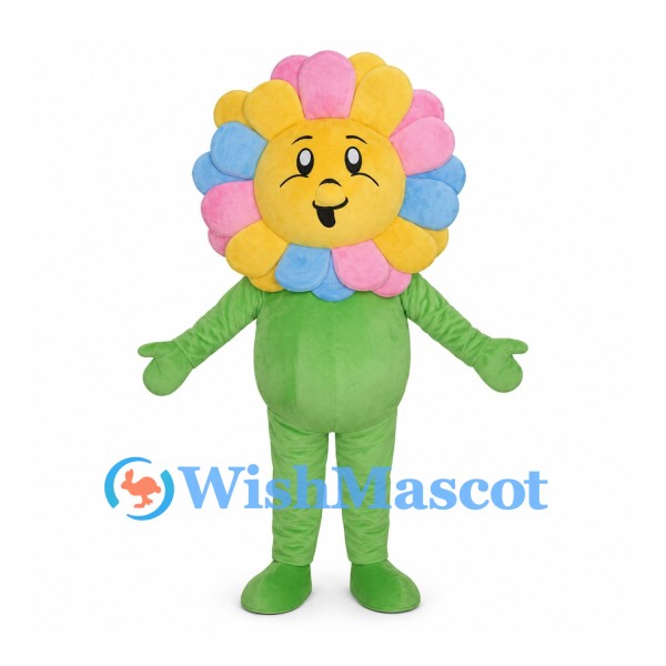 Flower Mascot Costume with Pastel Petals and Green Body