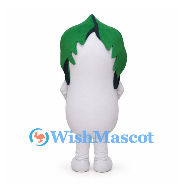 White Eggplant Mascot Costume with Green Leaf Top