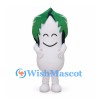 White Eggplant Mascot Costume with Green Leaf Top
