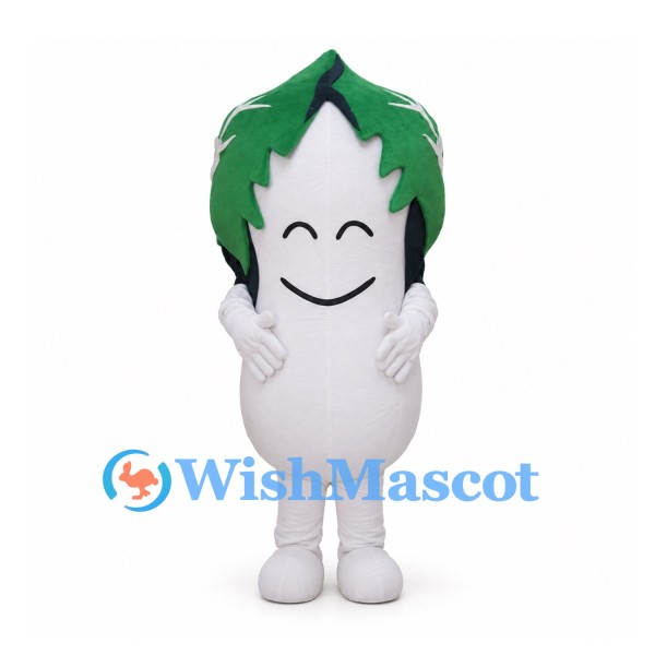 White Eggplant Mascot Costume with Green Leaf Top