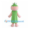 Peach Mascot Costume with Green Dress and Purple Bib