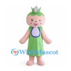 Peach Mascot Costume with Green Dress and Purple Bib