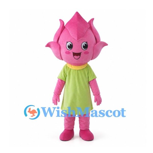 Pink Flower Mascot Costume with Green Dress