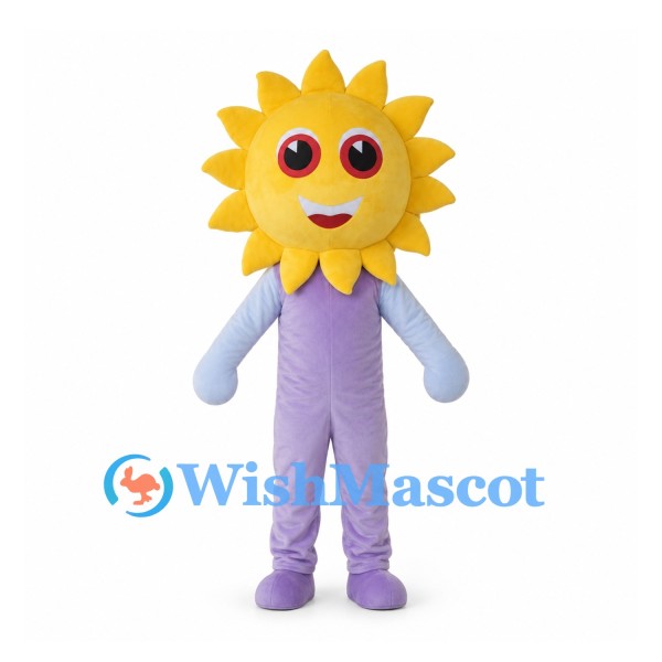 Sunflower Mascot Costume with Purple Jumpsuit