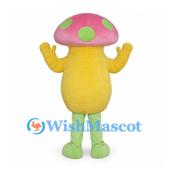 Mushroom Mascot Costume with Pink Cap and Green Spots