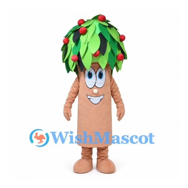 Fruit Tree Mascot Costume with Green Leaves and Red Berries