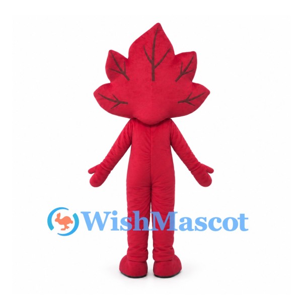 Red Maple Leaf Mascot Costume with Dark Veins