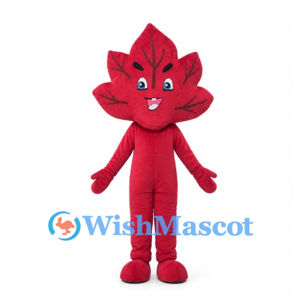 Red Maple Leaf Mascot Costume with Dark Veins