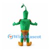 Green Pepper Mascot Costume with Orange Belt and Boots