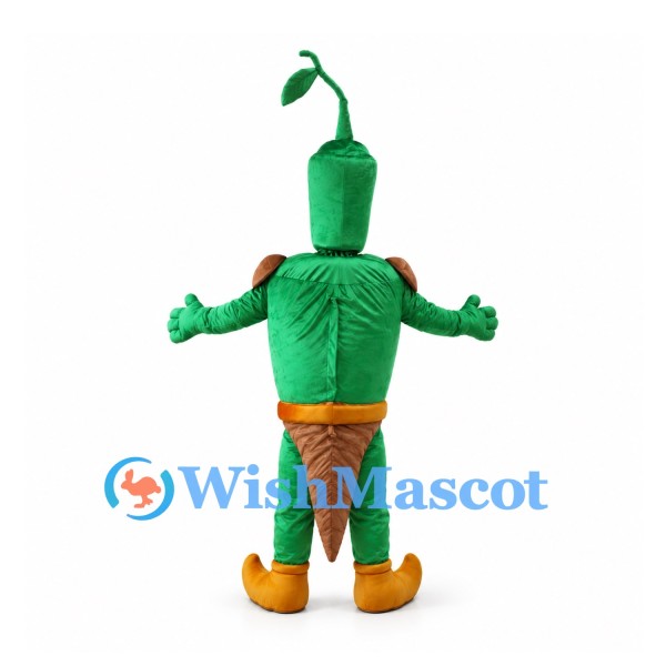 Green Pepper Mascot Costume with Orange Belt and Boots