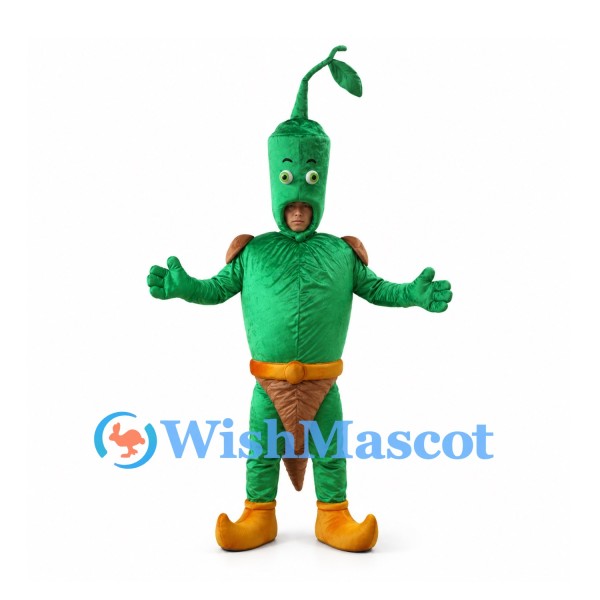 Green Pepper Mascot Costume with Orange Belt and Boots