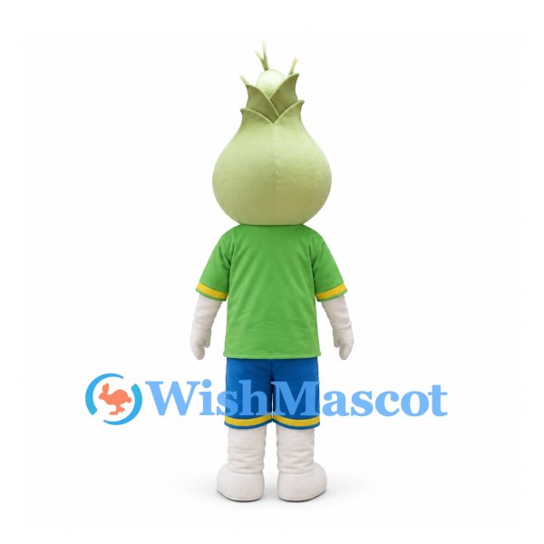 Onion Mascot Costume with Green Shirt and Blue Shorts