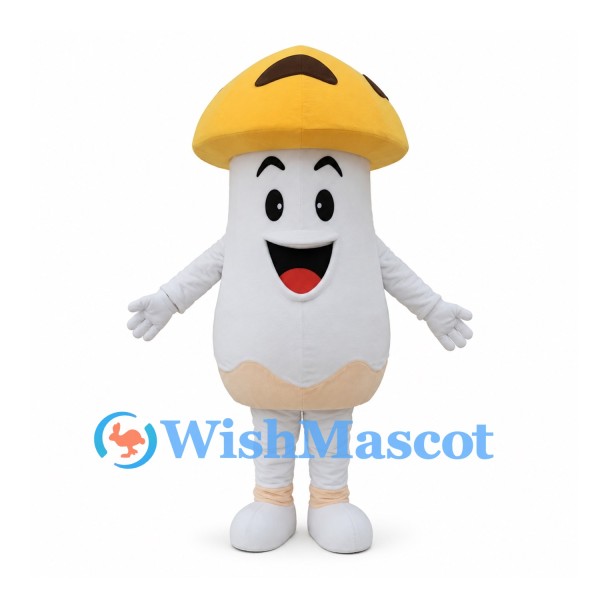 Mushroom Mascot Costume with Yellow Cap and White Stem