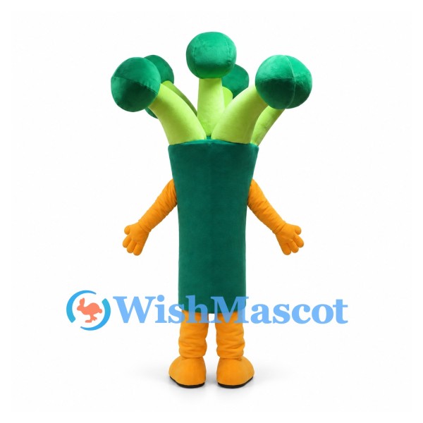 Broccoli Mascot Costume with Green Florets and Orange Arms