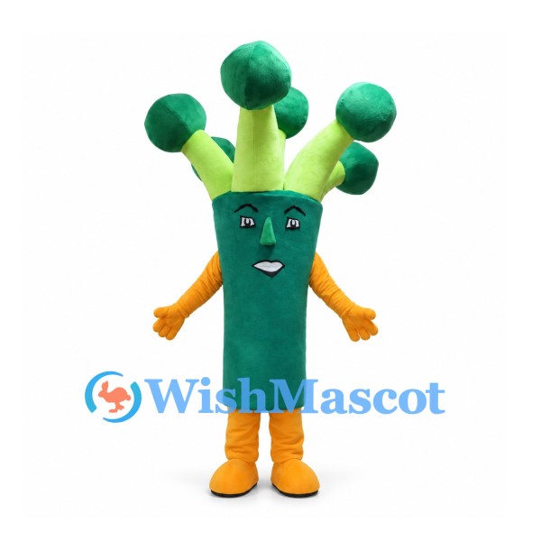 Broccoli Mascot Costume with Green Florets and Orange Arms