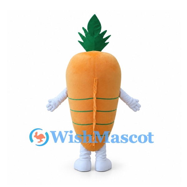 Carrot Mascot Costume with Dark Green Leaves and White Gloves