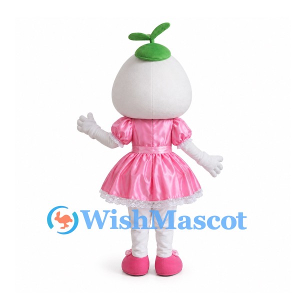Turnip Mascot Costume with Pink Dress and Green Sprout