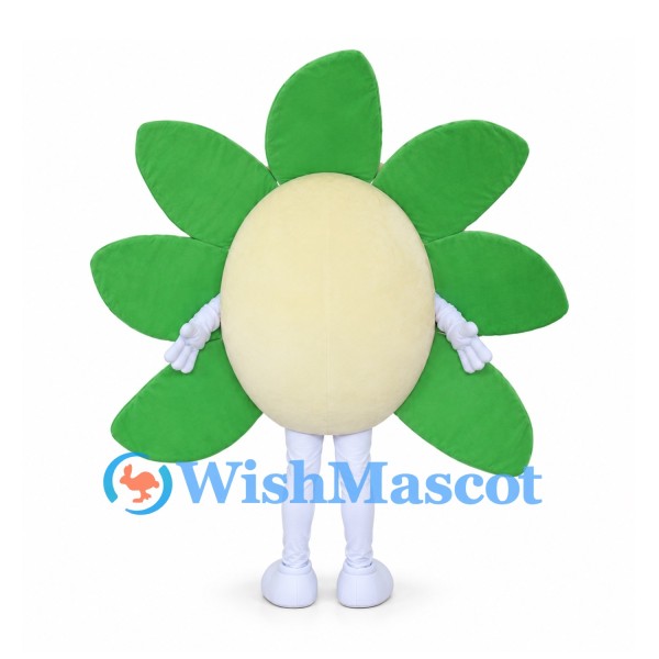 Flower Mascot Costume with Green Petals and Cream Face