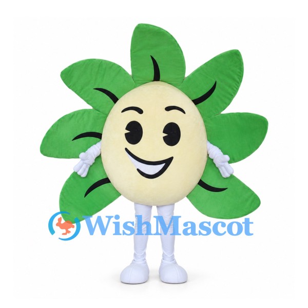 Flower Mascot Costume with Green Petals and Cream Face