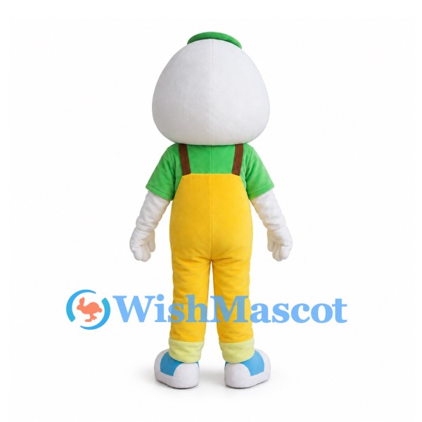 Onion Mascot Costume with Yellow Overalls and Green Shirt