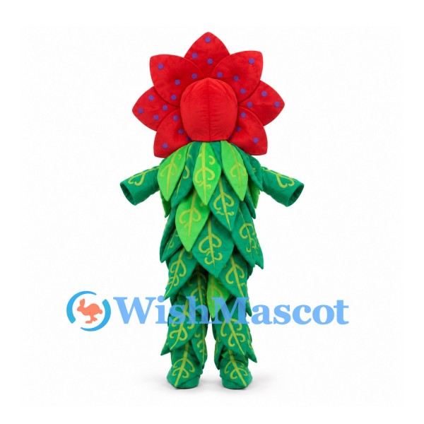 Flower Mascot Costume with Red Spotted Petals and Leaf Suit