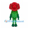 Flower Mascot Costume with Red Round Petals and Green Leaves