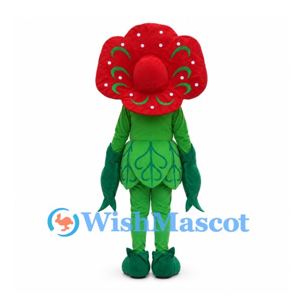 Flower Mascot Costume with Red Round Petals and Green Leaves