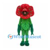Flower Mascot Costume with Red Round Petals and Green Leaves
