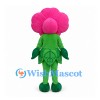 Flower Mascot Costume with Pink Round Petals and Green Leaves