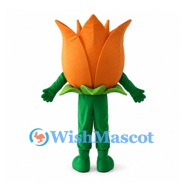 Orange Tulip Mascot Costume with Green Stem Body