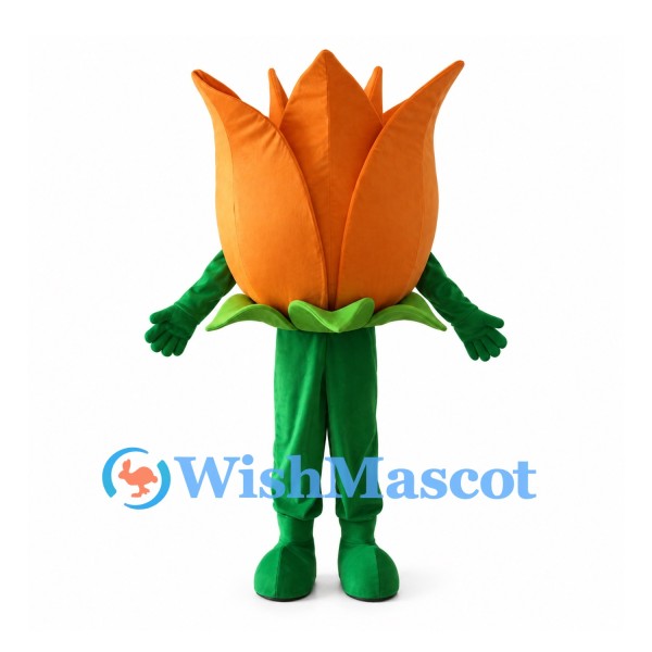 Orange Tulip Mascot Costume with Green Stem Body