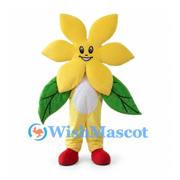 Yellow Flower Mascot Costume with Green Leaf Arms