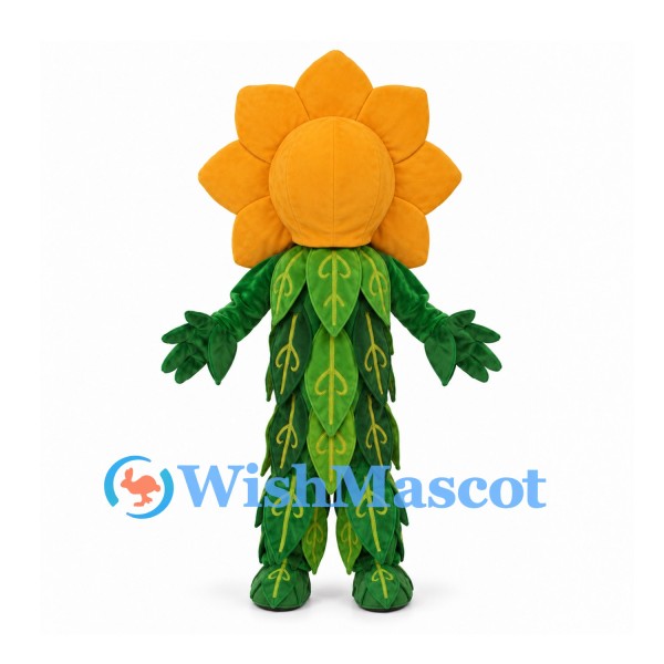Sunflower Mascot Costume with Layered Green Leaf Suit