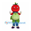 Tomato Mascot Costume with Blue Overalls and Green Belly